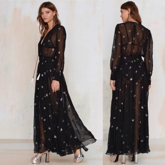 Nasty Gal Sheer Glitter Sheer Maxi Dress - Picture 1 of 8